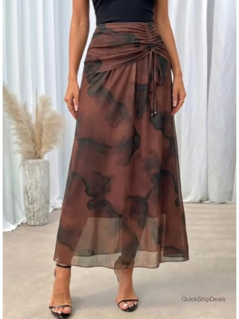 Boho Floral Maxi Skirt High Waist Elastic A-Line Flowy